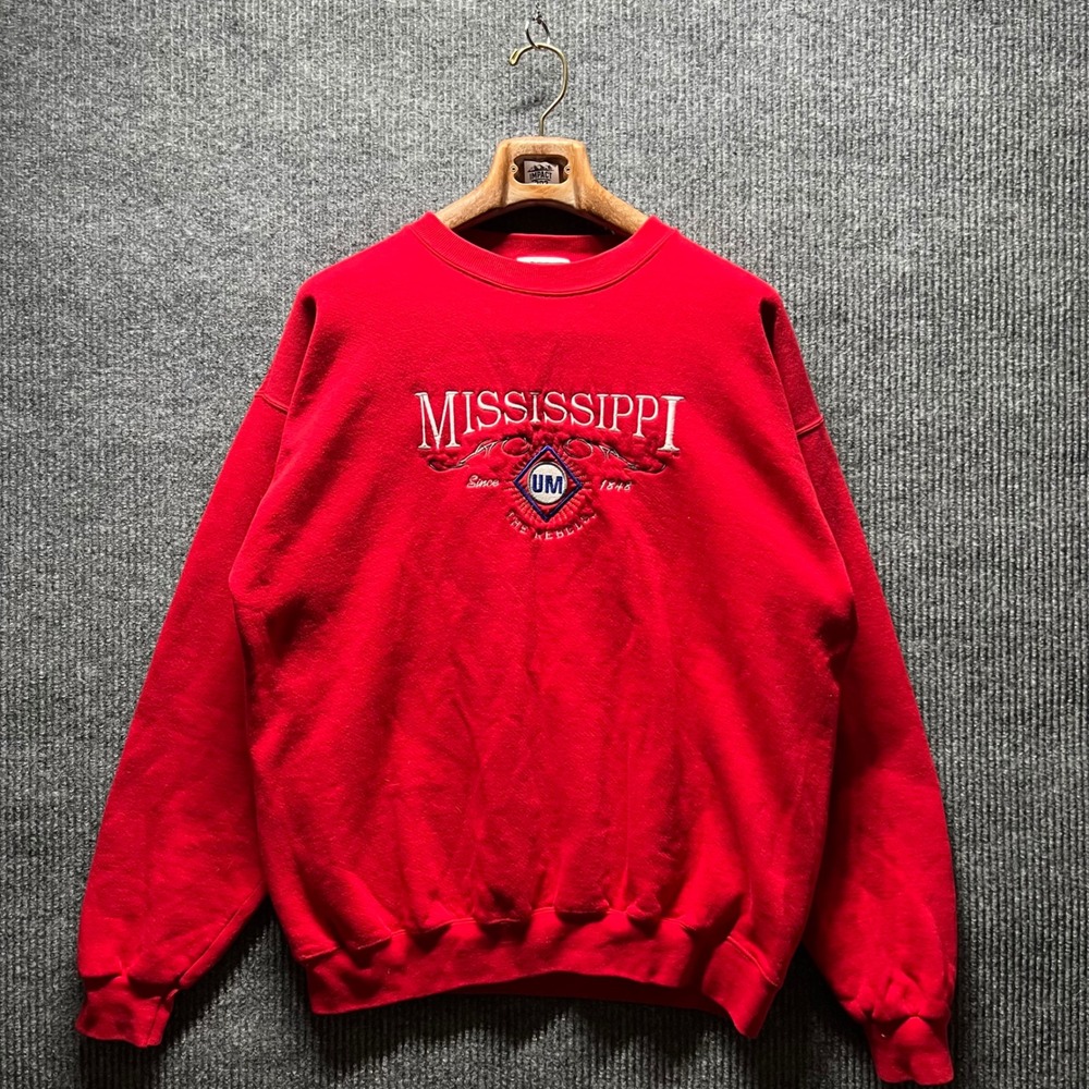 Vintage University of Mississippi UM Rebels Sweatshirt Mens XL Red Embroidered
